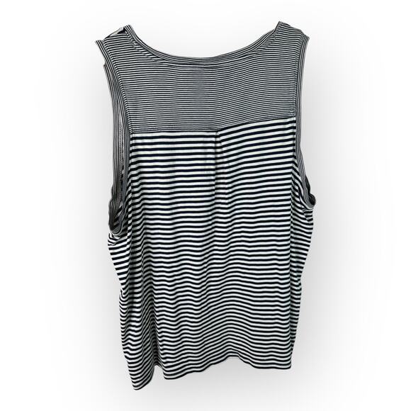 J Jill Womens size XL Pima Back Pleat Tank Top Nautical Striped - Picture 2 of 9